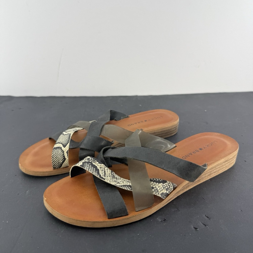 Lucky Brand Sandal 8.5 Hallisa Flat Strappy Boho Beachy Vacation Travel Leather